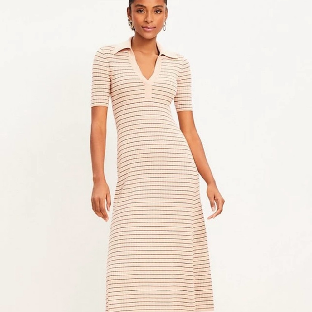 LOFT Striped Cream Maxi Dress